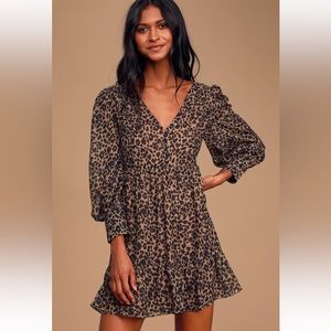 Lulu’s Rock It Out Brown and Black Leopard Print Babydoll Dress